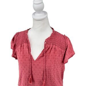 PAIGE Pink Smocked Waist Mini Dress Size S Boho Textured Tassel Tiered Hem Lined